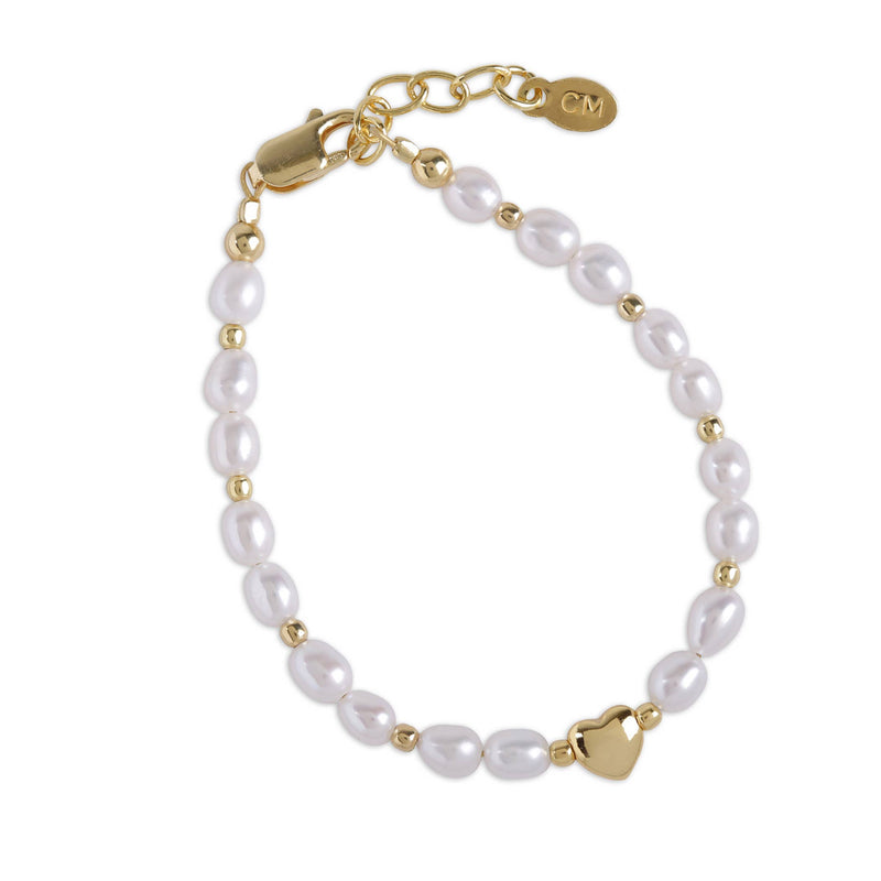 Little Girl Pearl Cross Bracelet- Gold