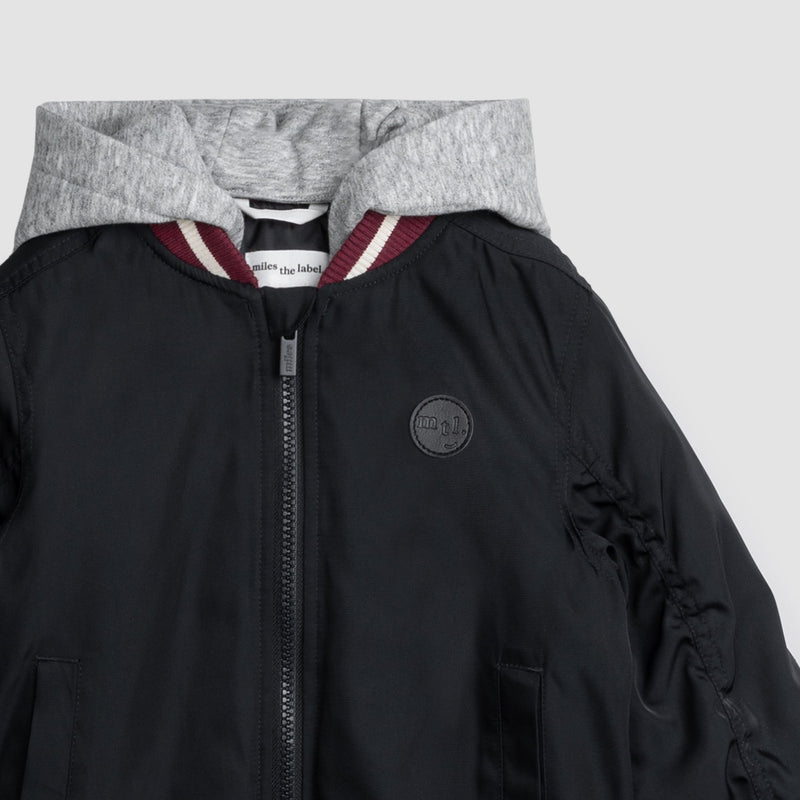 Hooded Black Satin Bomber