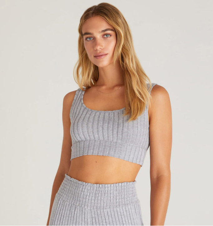 Zoe Silky Rib Tank Bra | Grey | XS