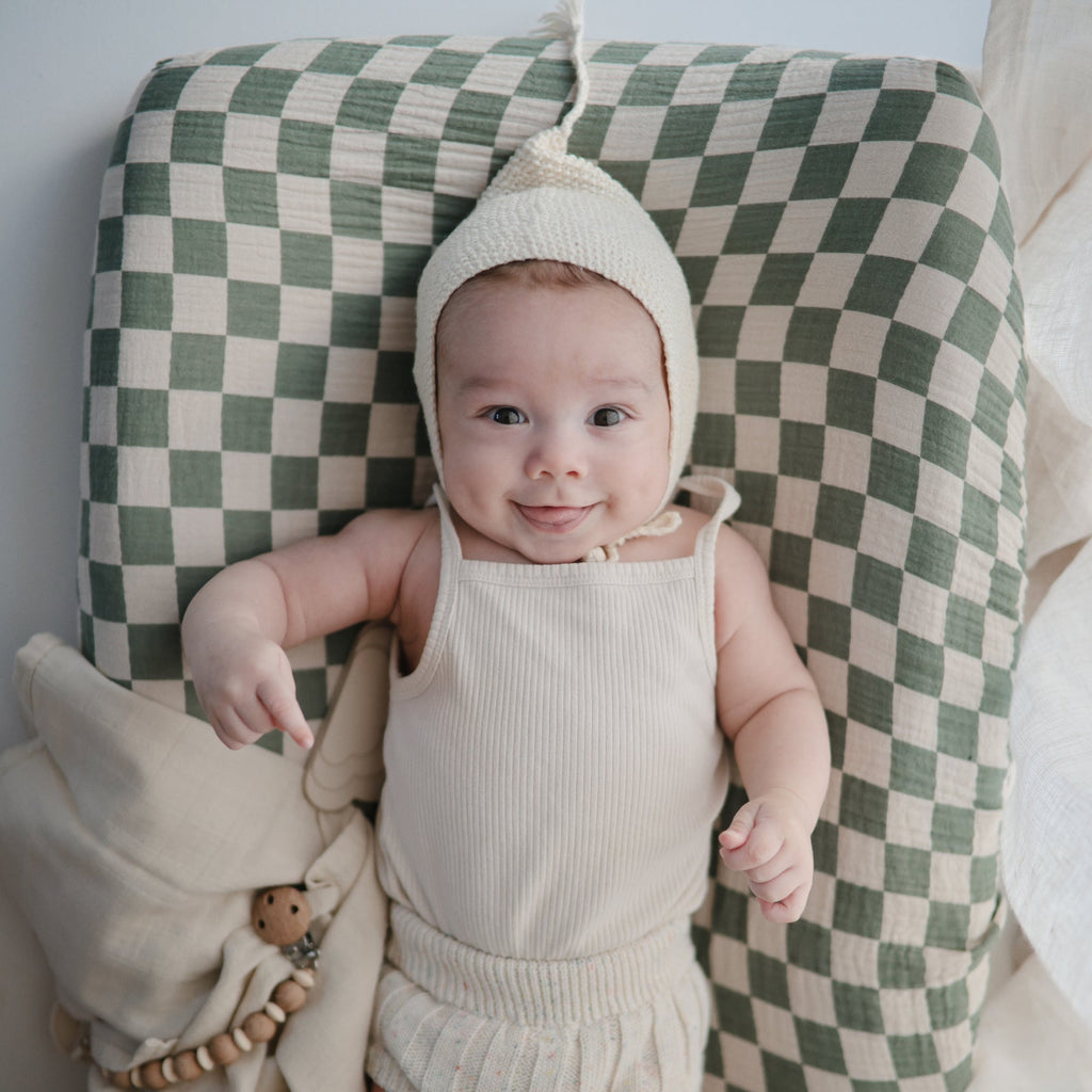 Muslin Mini Crib Sheet | Olive Check