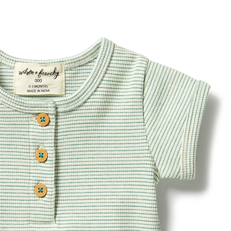 W&F | Organic Stripe Rib Henley Growsuit - Deep Sea