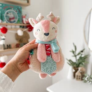 ITZY RITZY Lovey Holiday Pink Reindeer Plush + Teether Toy