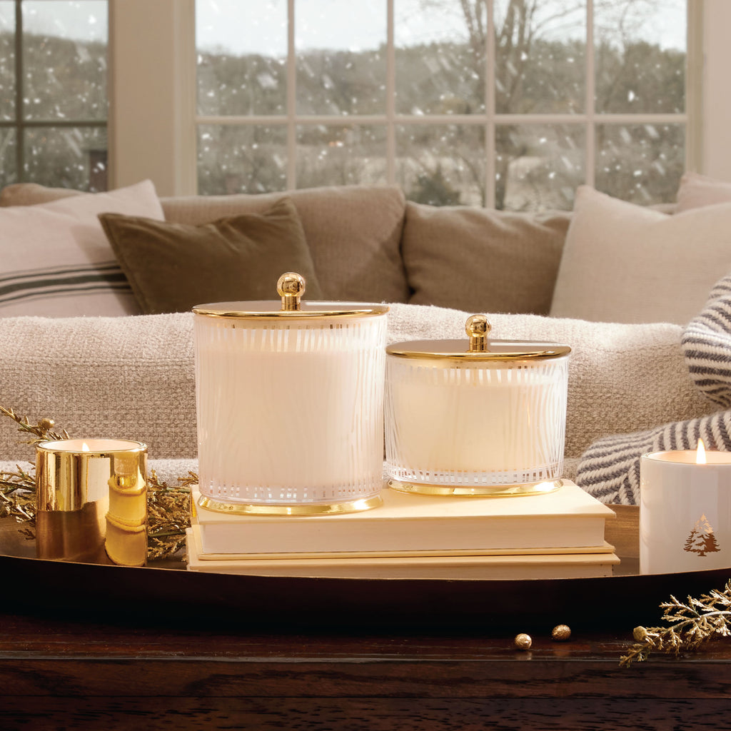 THYMES | Frasier Fir Gilded Medium Poured Candle, Frosted Wood Grain