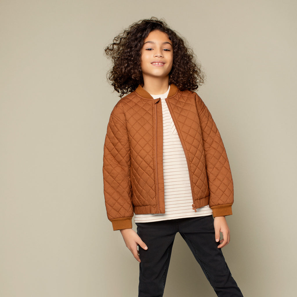 Girls Brown Front Pocket Quilted Jacket