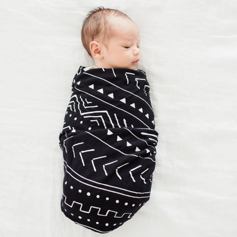 Luxe Muslin Swaddle | Black Mudcloth