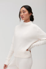 Cream Funnel Neck Soft Rib Sweater