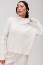 Cream Funnel Neck Soft Rib Sweater