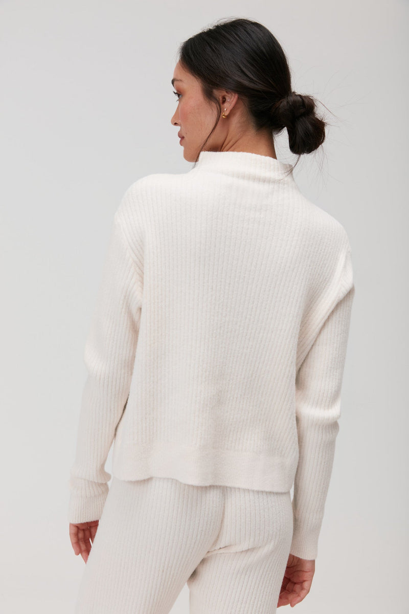 Cream Funnel Neck Soft Rib Sweater