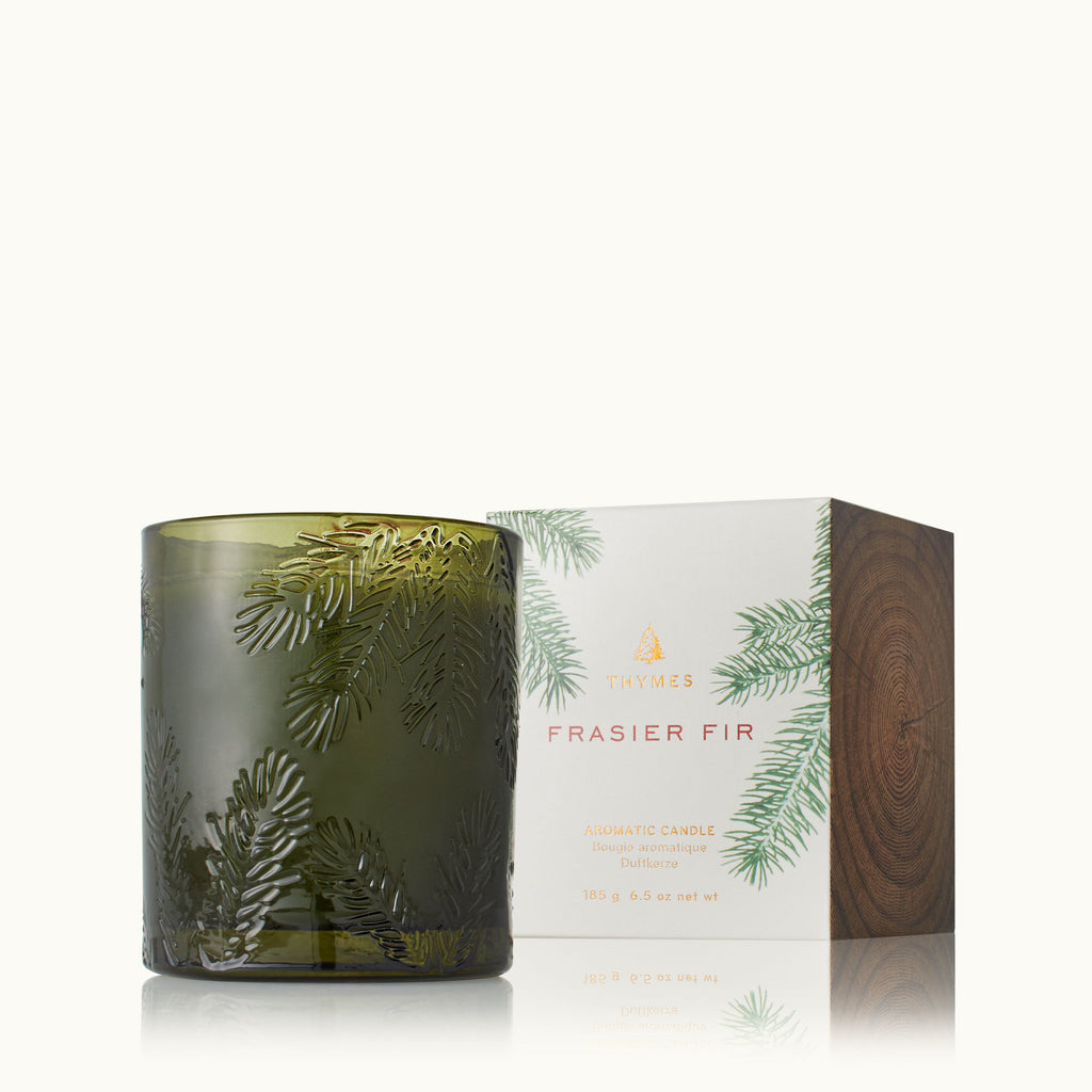 THYMES Frasier Fir Poured Candle, Molded Green Glass